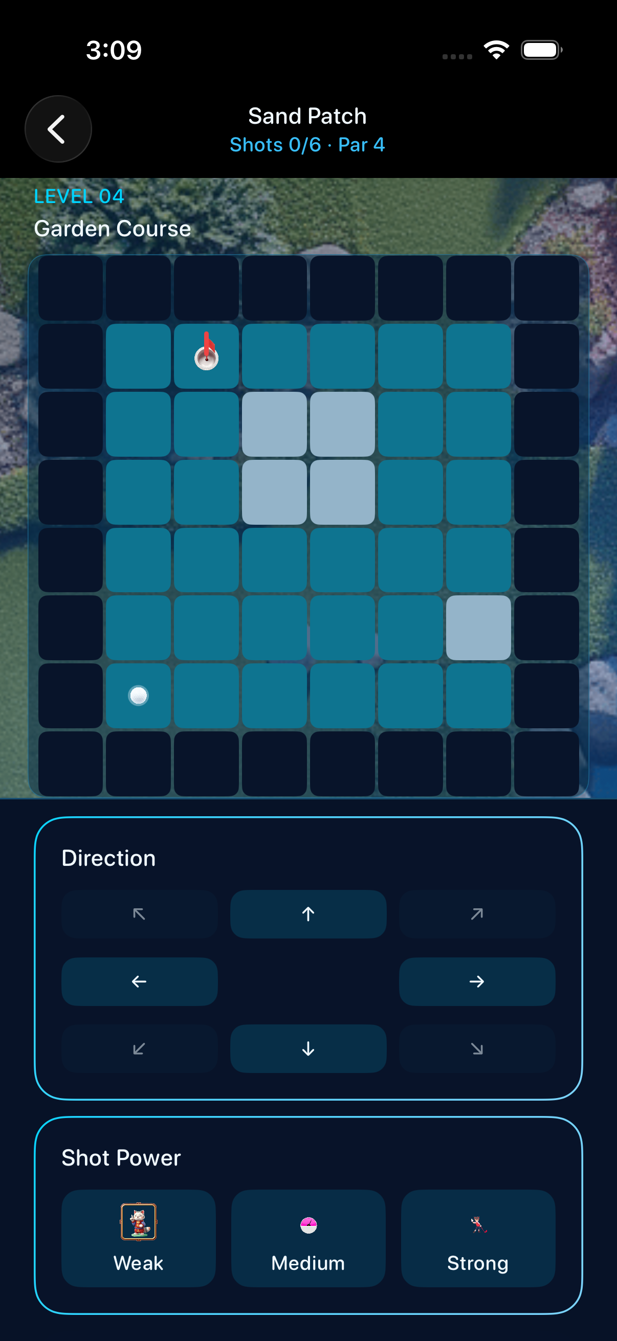 Level play grid with aim and power